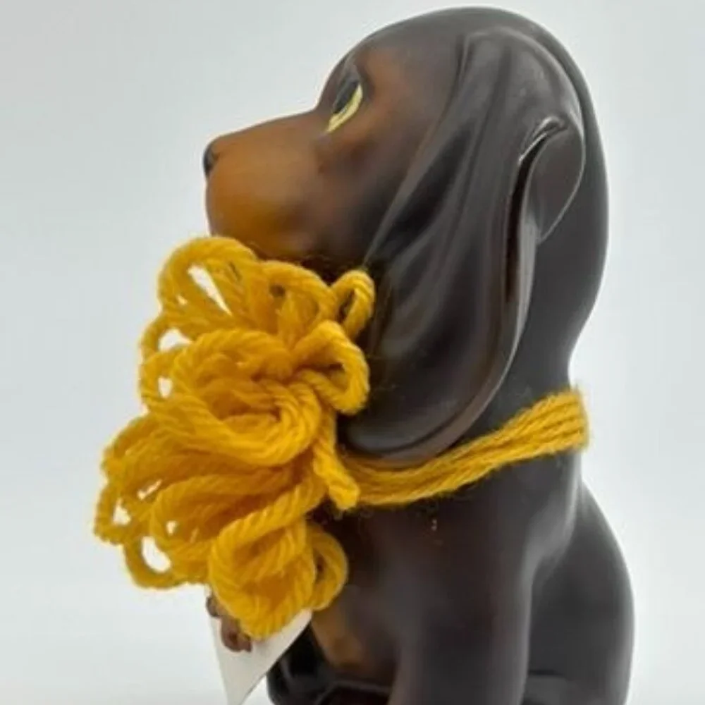 Vintage Nanco Ceramic Puppy Figurine Dark Brown W/Yellow Bow & Puppy Lapel Pin~~ - Picture 5 of 9
